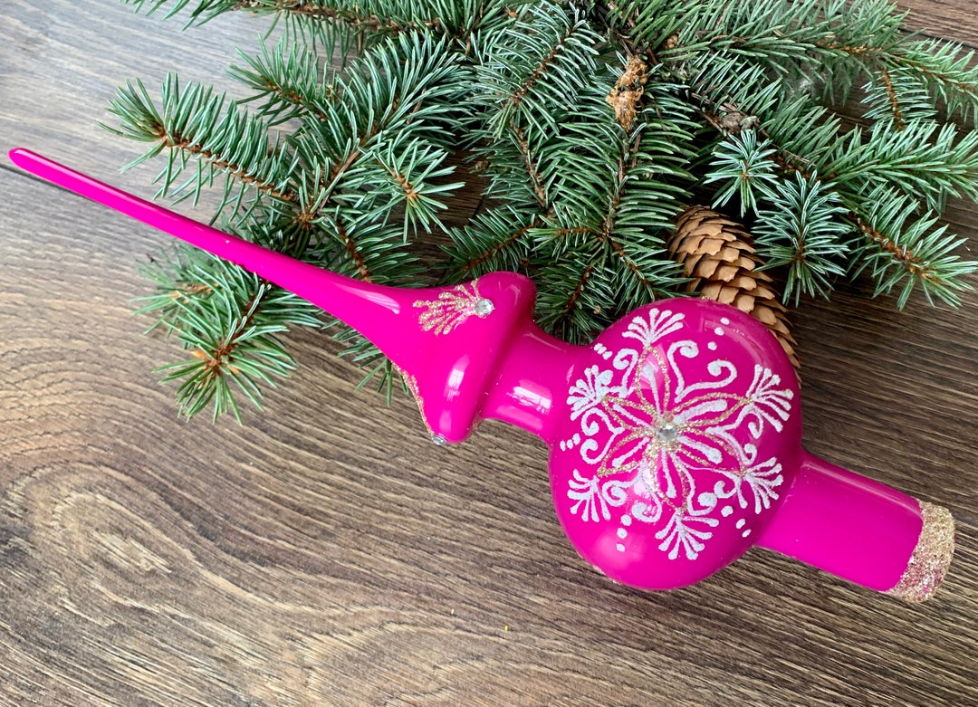 Pink Christmas Glass Tree Topper 27 Cm 10.9 Inch, Vintage Tree Topper Christmas Tree Ornaments