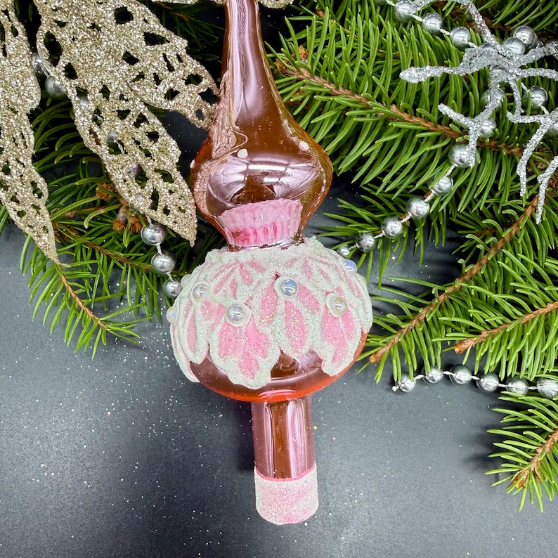 Large Pink Tree Topper Small Pink Christmas Glass Tree Topper 18 Cm ( 7 Inch),vintage Tree ...