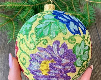 Big Flowers Hand-painted ornaments,custom ornaments,Hand painted Christmas tree glass ornament ,Christmas glass ornaments, Christmas