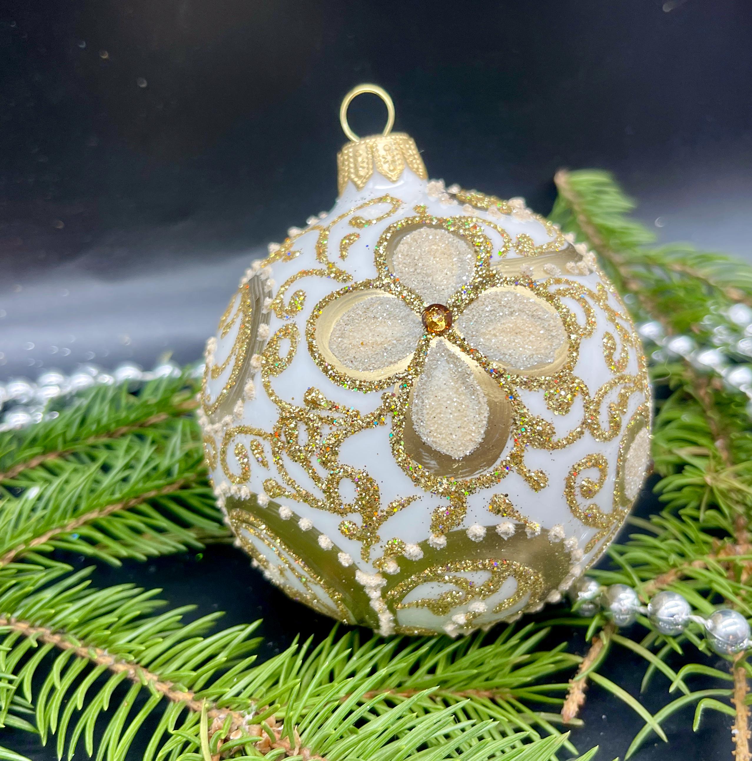 クリスマス　オーナメント ガラス　ガラスオーナメント　手描き　外国製　輸入　雑貨 模様付きボール、手描きのクリスマスガラスオーナメント、カスタム