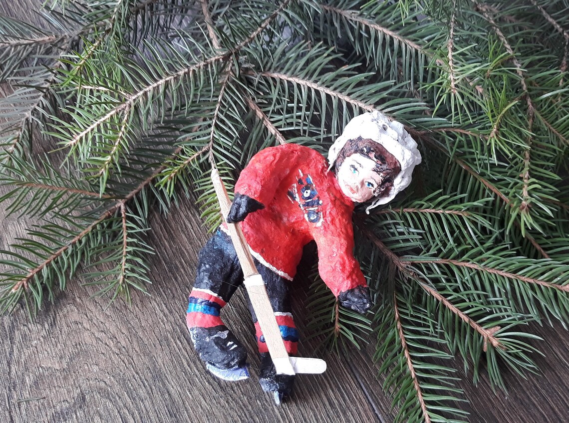 Hockey player Christmas tree decorations ornament retro spun Etsy