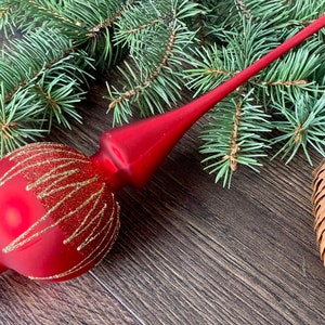 Red Christmas glass tree topper 10 inch, vintage tree topper Christmas ornament, Christmas spire, Winter decor, Gifts ideas, Holiday decor