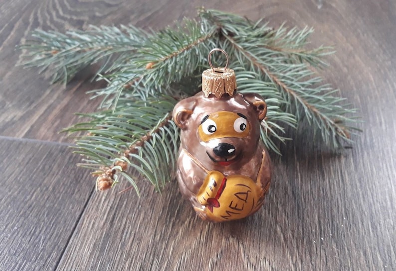 Christmas Gift, Blown Glass Christmas,Christmas glass ornaments Christmas tree glass ornament Bear with Honey Christmas glass ornaments