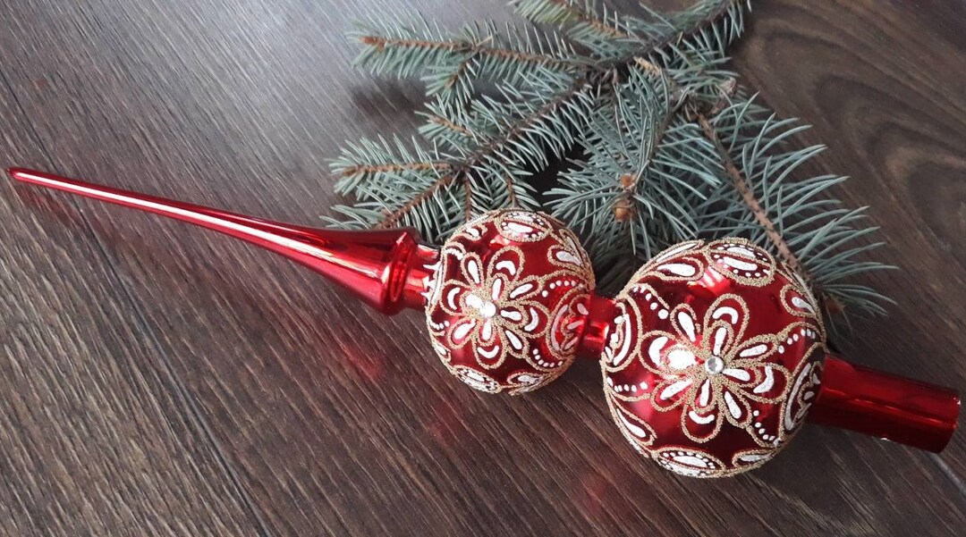 Red Christmas Glass Tree Topper 33cm 12.9 Inch,vintage Tree Topper