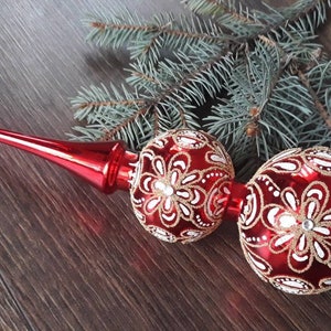 Red Christmas glass tree topper 33cm (12.9 inch),vintage tree topper Christmas tree ornaments ornament, Christmas tree topper top