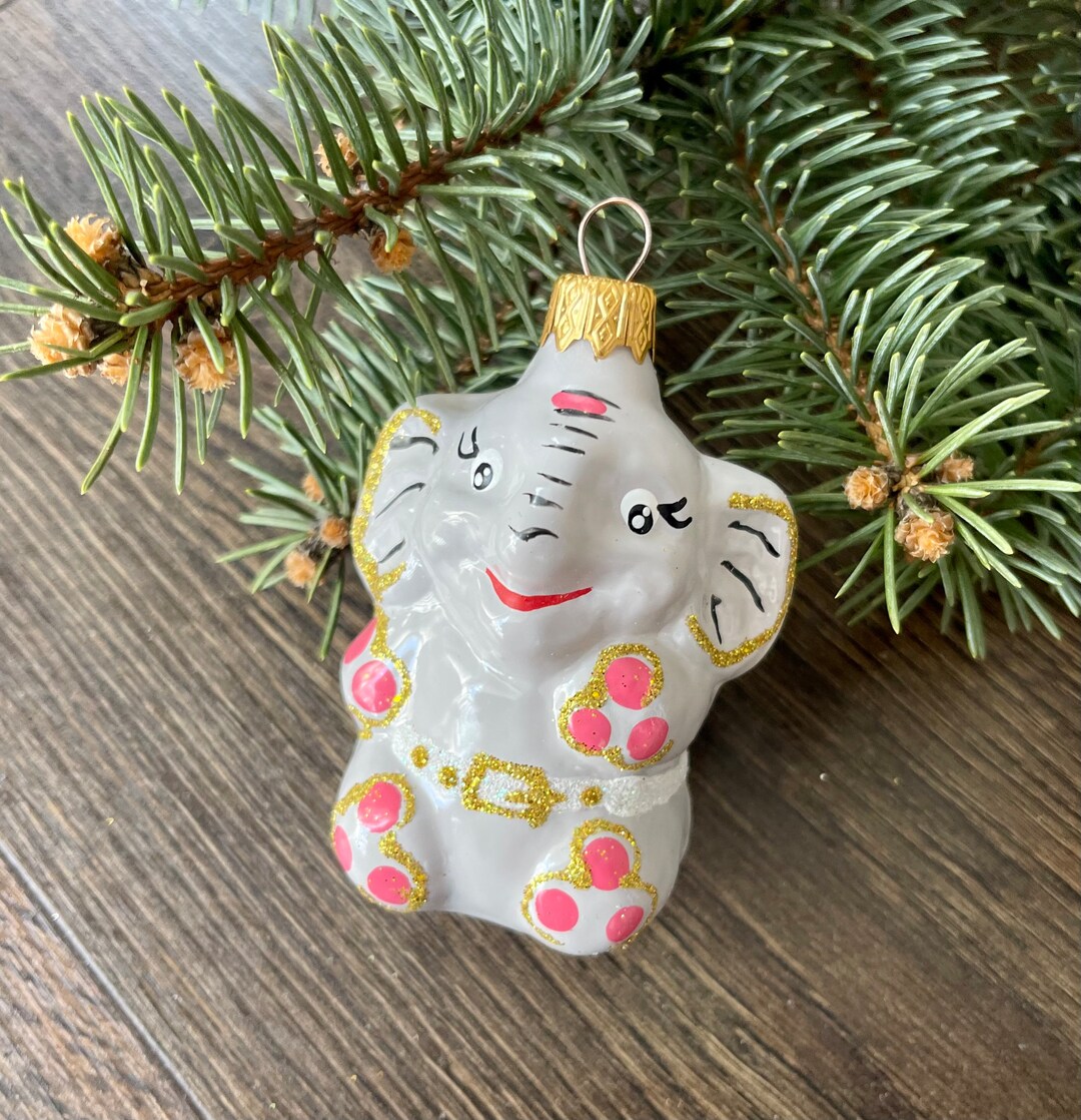 象のクリスマスガラスオーナメント、吹きガラスのクリスマス、手作りの