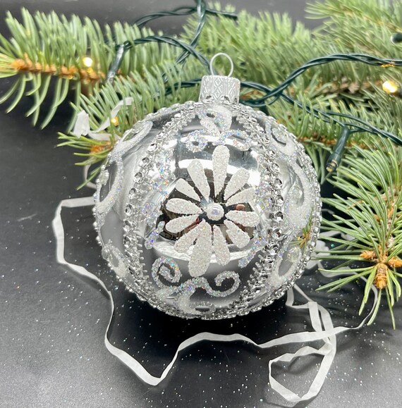 Silver Hand-painted Christmas Glass Ornaments ,handmade Christmas 