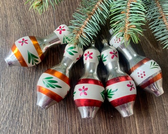 Set of 5 Christmas glass ornaments, vintage christmas,Retro Christmas,1970s christmas,Christmas decoration, Antique Christmas ornament