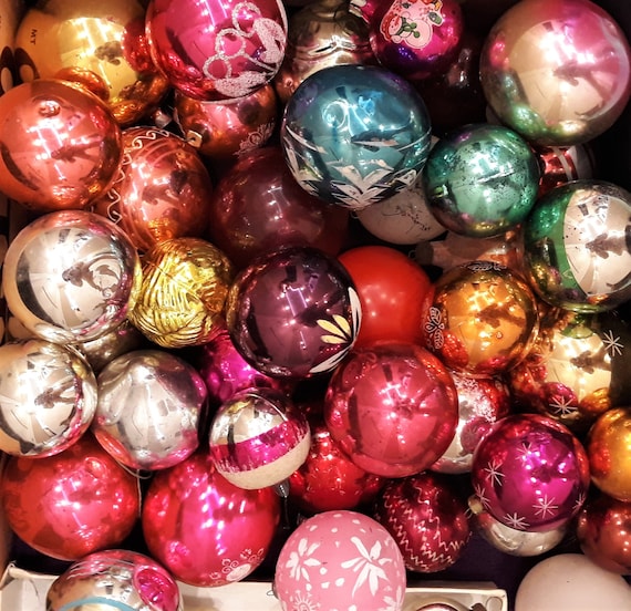 50 Assorted Glass Christmas Tree Ball Ornaments assortment Xmas Antique Balls vintage Decor midcentury Ornament Winter Holidays Decorations Etsy UK