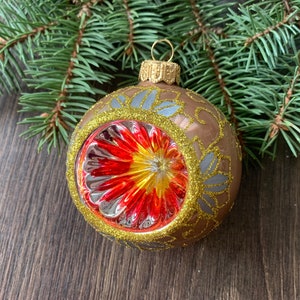 Big indent christmas glass ornament 4'', Blown Glass Christmas,Handmade Christmas glass ornaments,Handcrafted Christmas ornament,