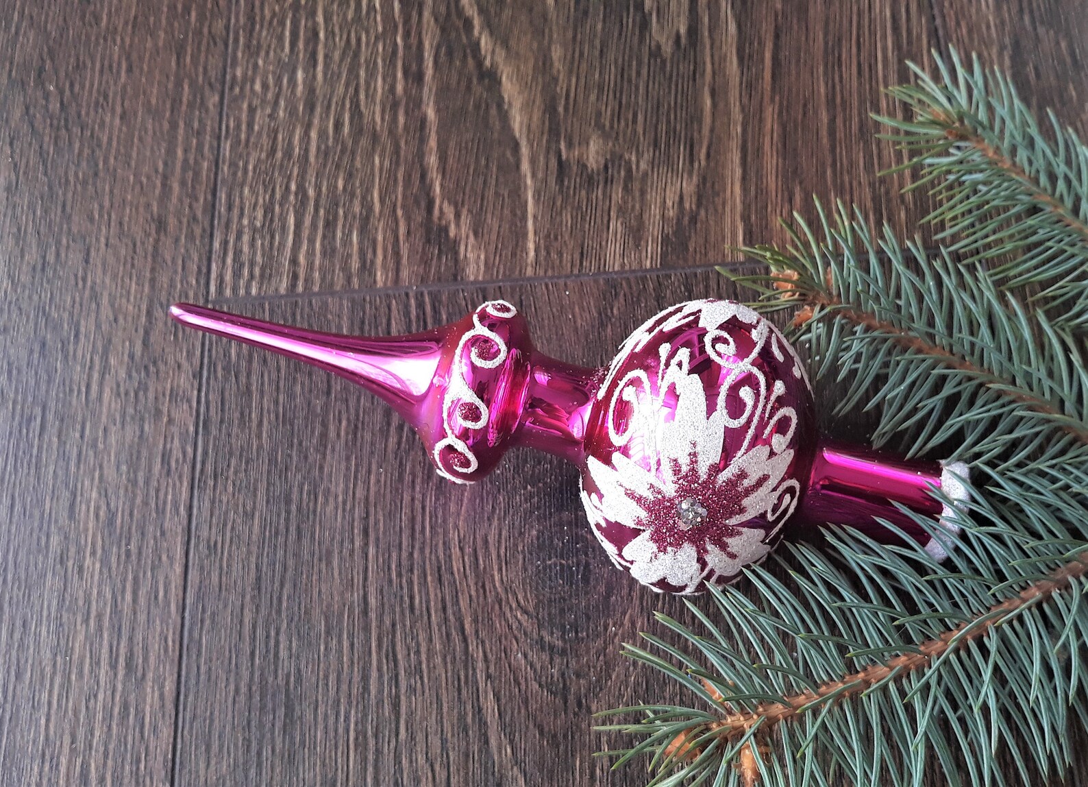 Pink Christmas Glass Tree Topper 18 Cm 7 Inchvintage Tree Etsy