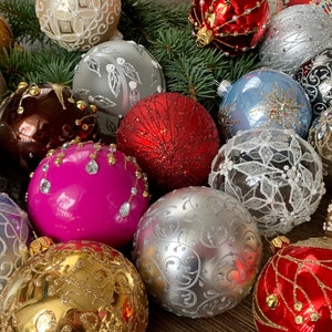 50 Assorted glass christmas ball ornaments, assortment Hand-painted glass ornaments,Winter decor, Gifts ideas, Holiday decor, Xmas 2025