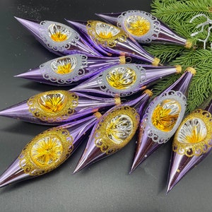 10 enfeites de recorte de vidro de natal, pingentes de gelo, decoração de natal, vintage, brilhante, árvore de natal, férias, decoração retrô, roxo
