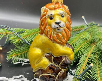 リトルタイガーのクリスマスガラスオーナメント、吹きガラスの手描きの