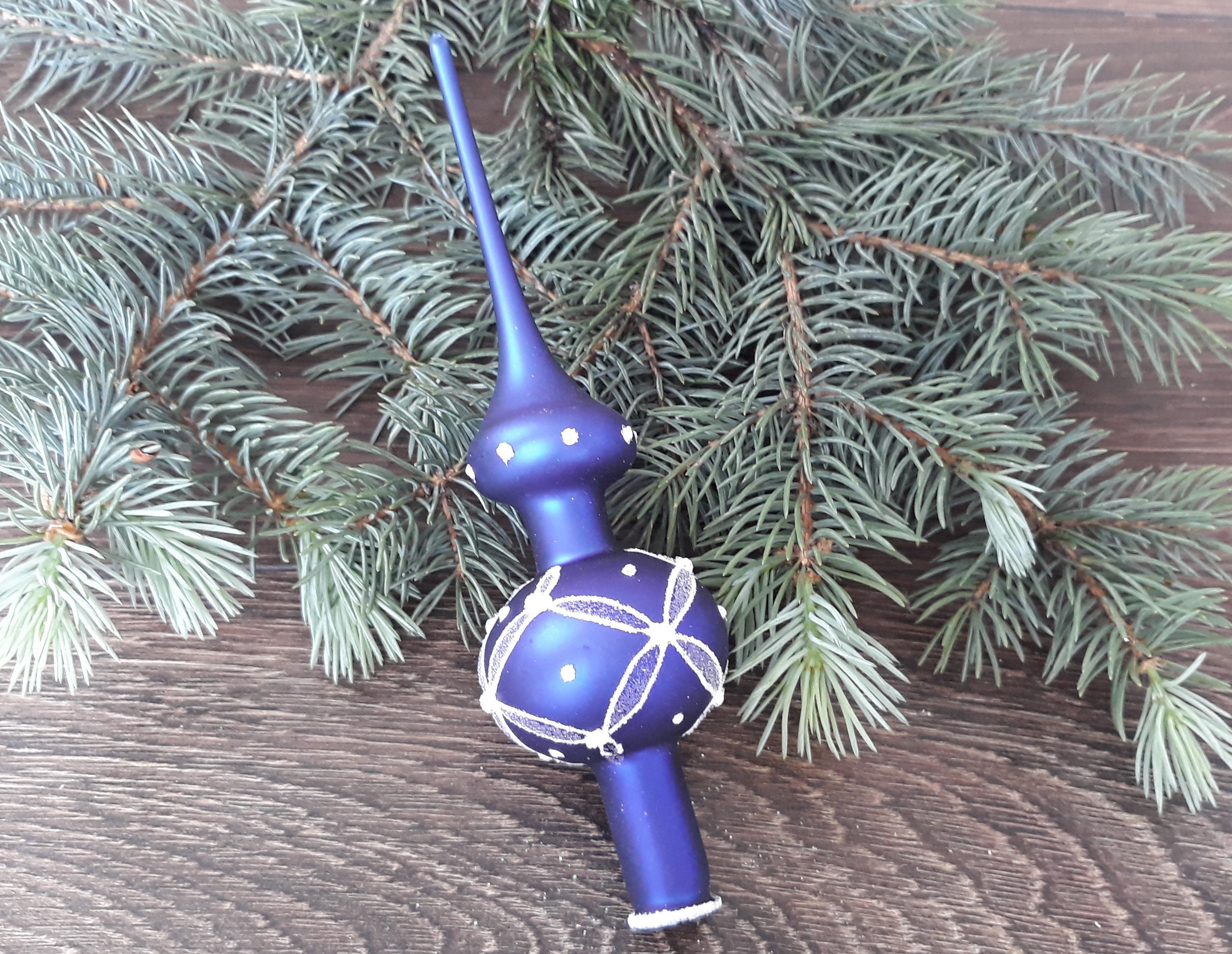 Blue Christmas glass tree topper 18 cm 7 inchvintage tree Etsy