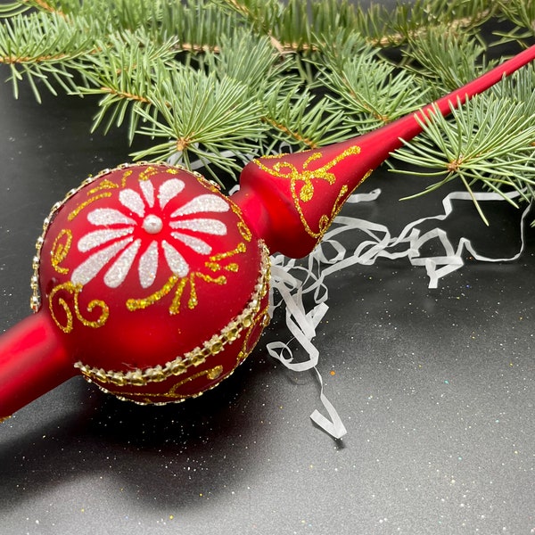 Unique Handmade Red Glass Christmas Tree Topper - Festive Holiday Decor, Handcrafted winter Decoration