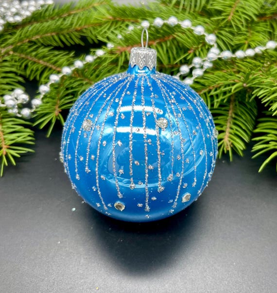 クリスマス　オーナメント ガラス　ガラスオーナメント　手描き　外国製　輸入　雑貨 模様付きボール、手描きのクリスマスガラスオーナメント、カスタム