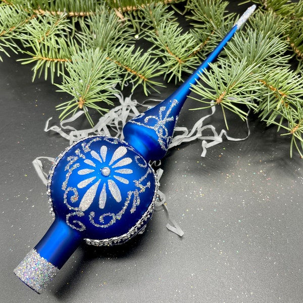 Unique Handmade Blue Glass Christmas Tree Topper - Festive Holiday Decor, Handcrafted winter Decoration