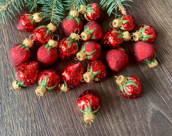 20個のイチゴガラスクリスマスオーナメント、クリスマスガラス