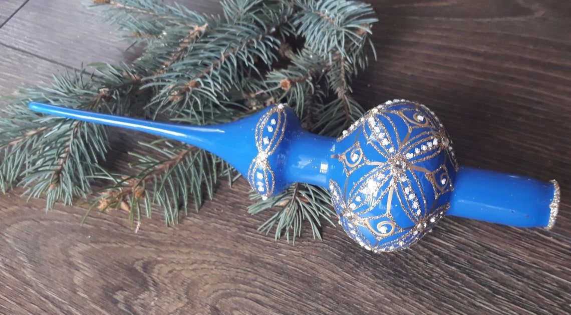 Blue Christmas glass tree topper 29 cm 10 inchvintage tree Etsy