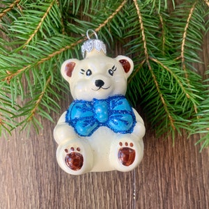 Bear Christmas glass ornaments, Blown Glass Christmas,Handmade Christmas glass ornaments, Gift ideas,Christmas Gift