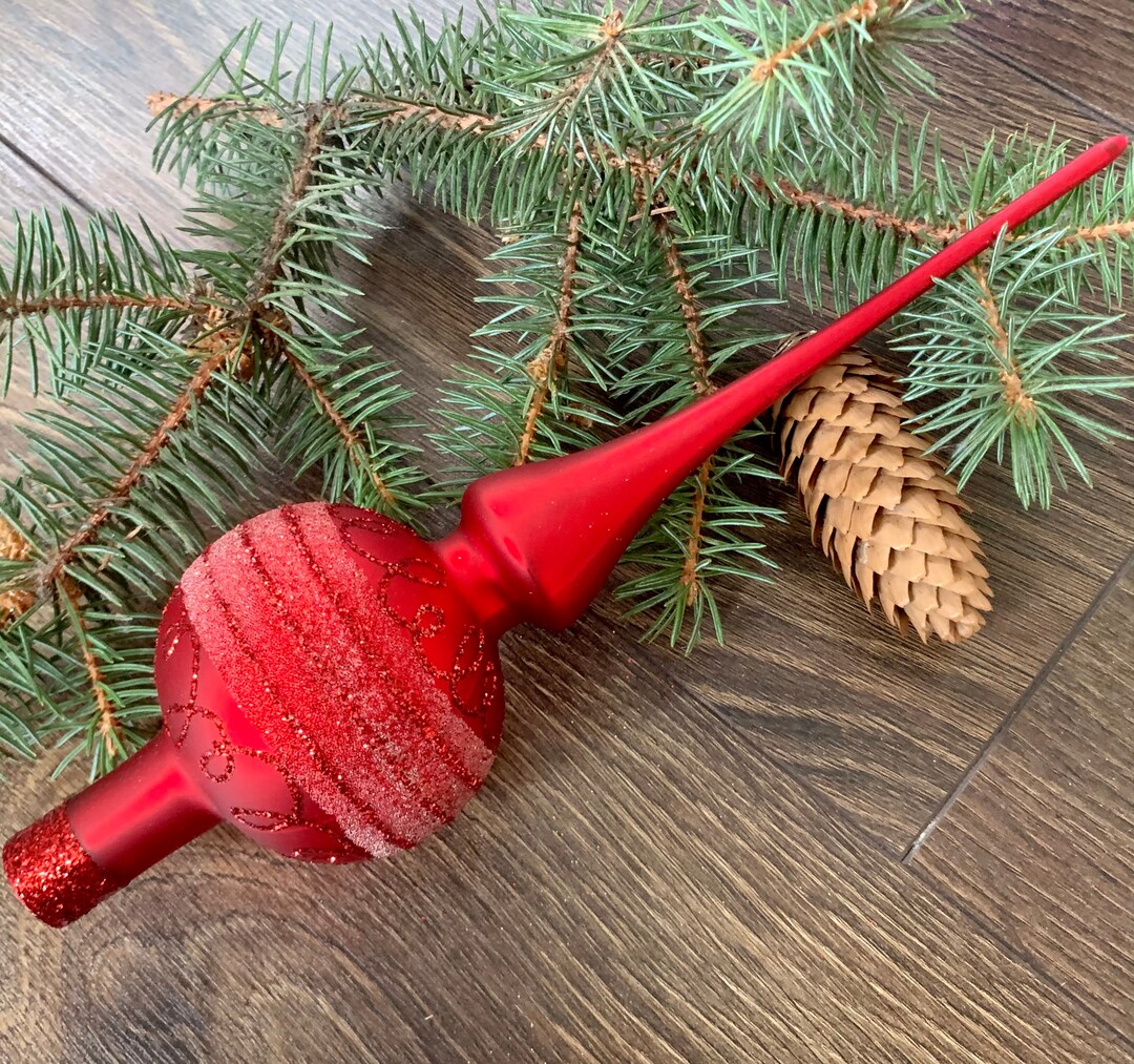 Red Christmas Glass Tree Topper 27cm, Vintage Tree Topper Christmas ...