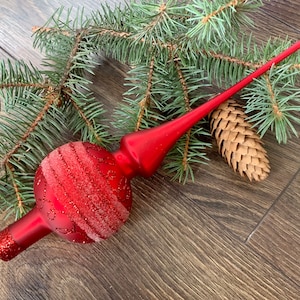 Red Christmas glass tree topper 27cm, vintage tree topper Christmas tree ornaments ornament, Christmas tree topper top, Christmas