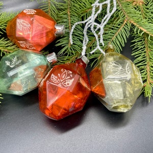 Four Antique glass Christmas ornaments, retro Christmas decor ,1970s Christmas,Hand painted ornaments ,Winter decor,Gift ideas,Holiday decor