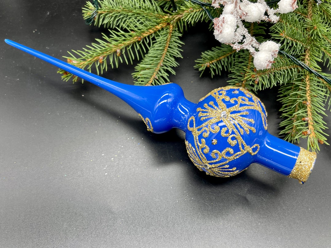 Blue Christmas Glass Tree Topper 27cm 10.8 Inch, Vintage Tree Topper Christmas Tree Ornaments