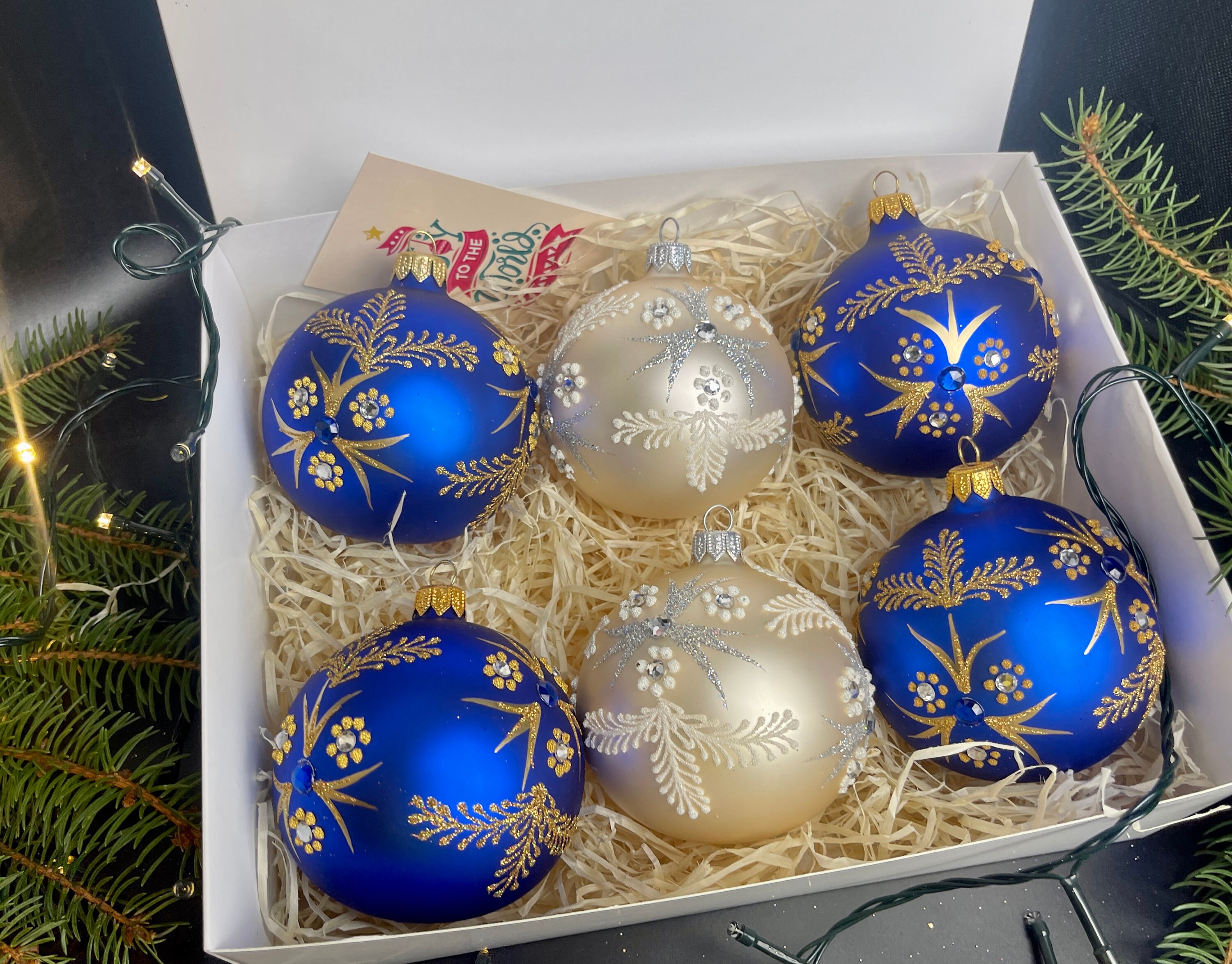 クリスマスガラスオーナメント6個セット、吹きガラスクリスマス