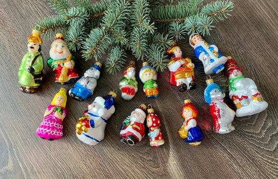 20 Fairy Tale Christmas Glass Ornaments, Blown Glass Christmas