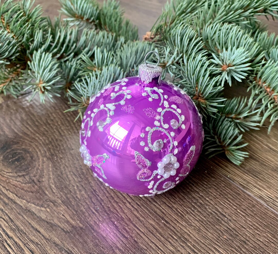 Purple Handpainted Christmas Glass Ornaments,custom Ornaments, Hand