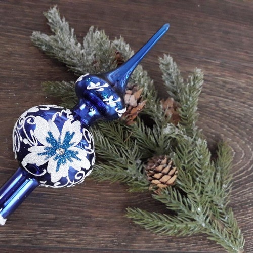 Blue Christmas glass tree topper 18 cm ( 7 inch),vintage tree topper Christmas tree ornaments ornament, Christmas tree topper top, Christmas