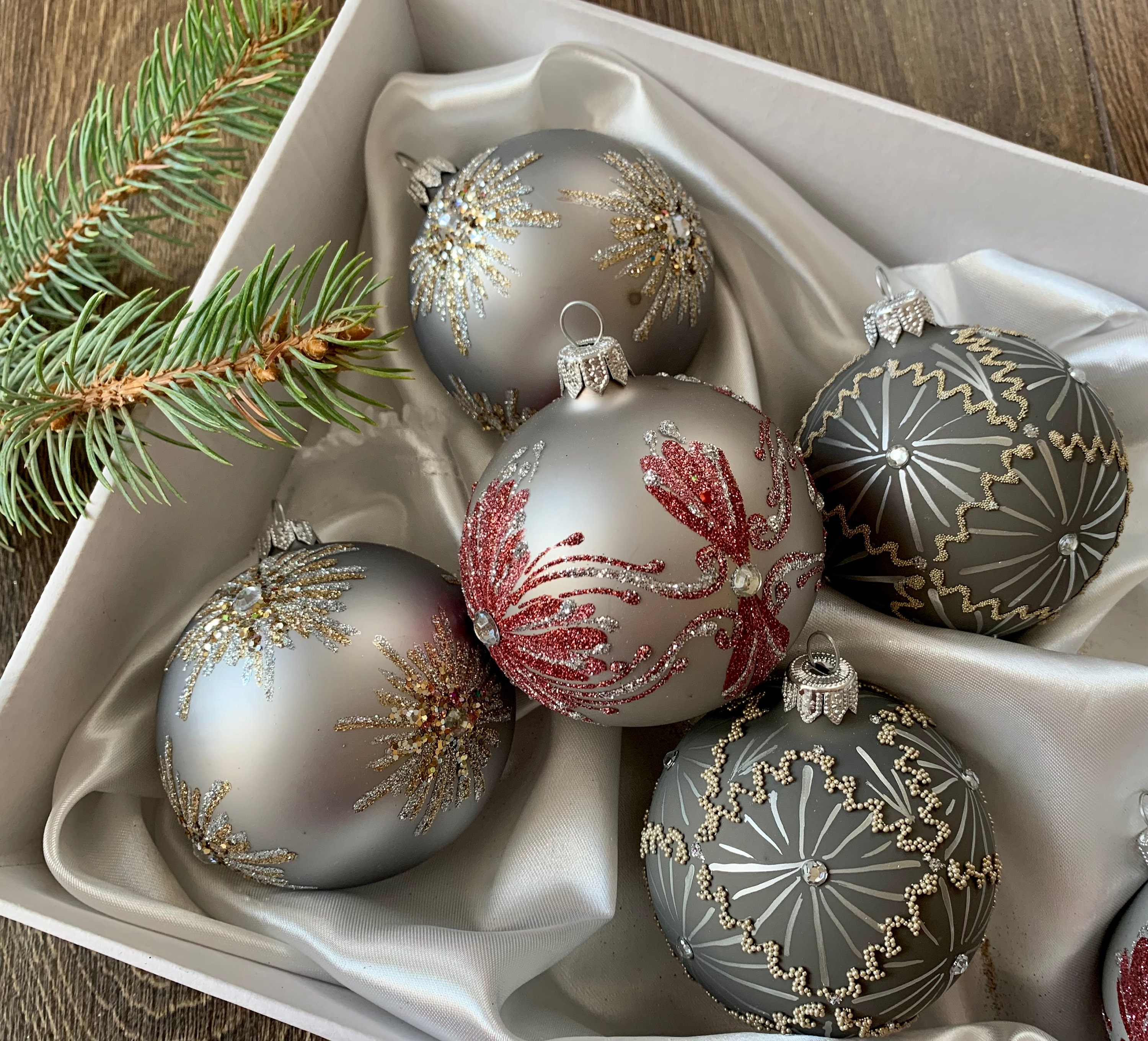 クリスマスオーナメント セット ガラスオーナメント クリスマスガラスオーナメント6個セット、クリスマスギフト、吹き