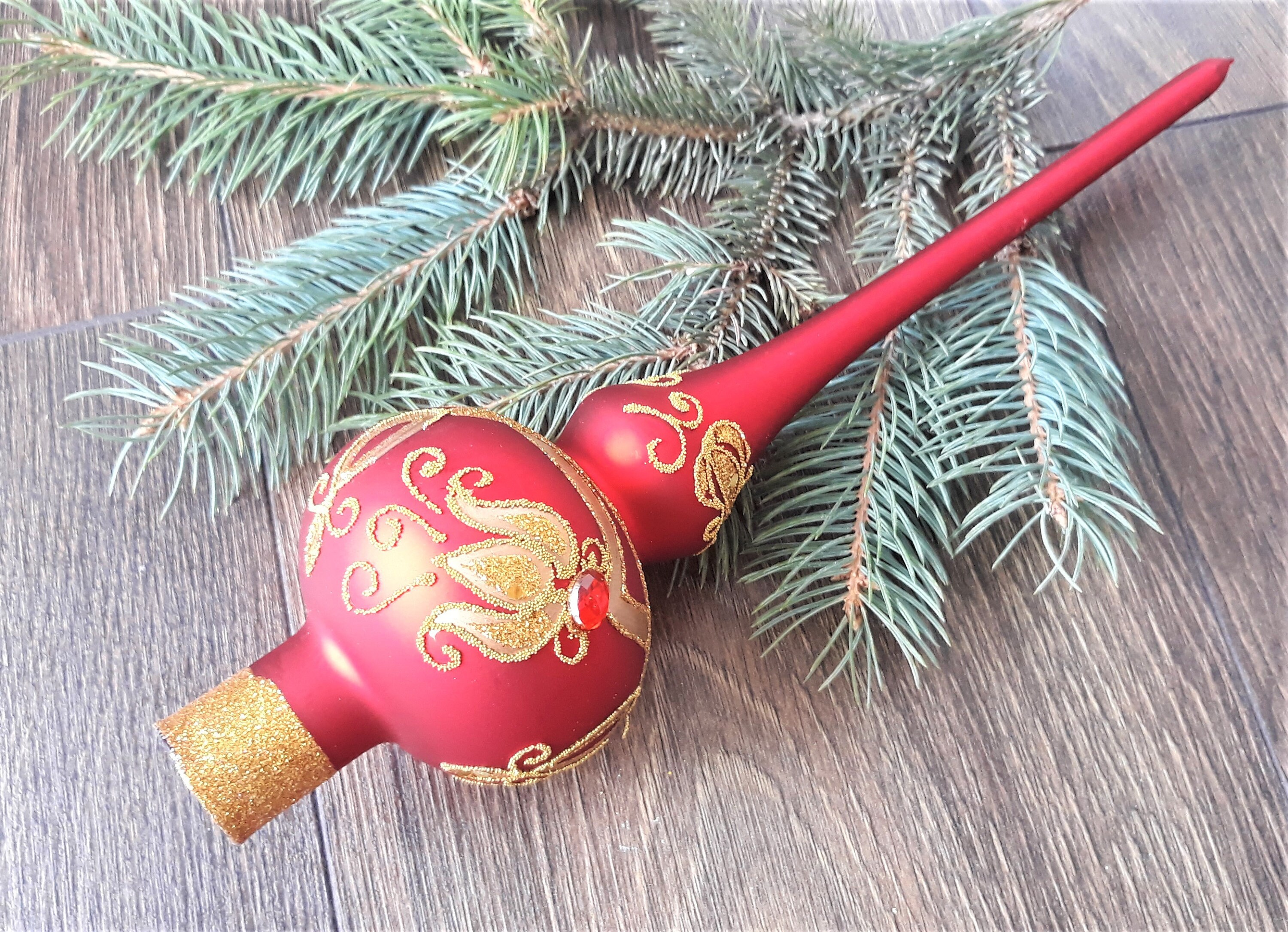 Red Christmas glass tree topper 27cm 10.8 inchvintage tree Etsy