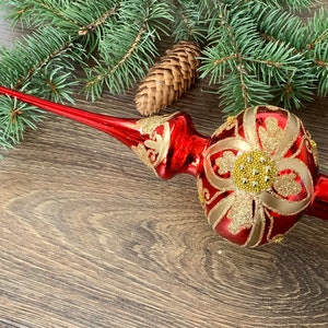 Red Christmas glass tree topper 12 inch, vintage tree topper Christmas tree ornaments ornament, Christmas tree topper top, Christmas