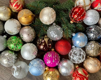 20種類のガラス製クリスマスボールオーナメント、詰め合わせ手描き