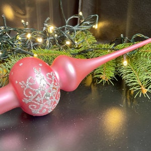 Pink Christmas glass tree topper 27cm ( 10.8 inch), vintage topper Christmas tornament, mercury Christmas tree spire,Xmas 2025,Holiday decor