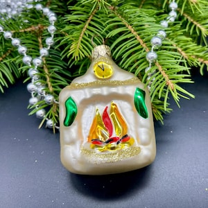 Vintage fireplace Christmas glass ornament , vintage christmas, Retro Christmas, 1990s christmas decoration, Gifts ideas, Holiday decor