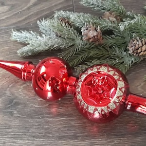 Red Christmas glass tree topper 33cm (12.9 inch),vintage tree topper Christmas tree ornaments ornament, Christmas tree topper top