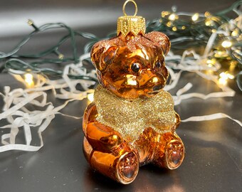 クマのクリスマスガラスオーナメント、吹きガラスのクリスマス、手作り