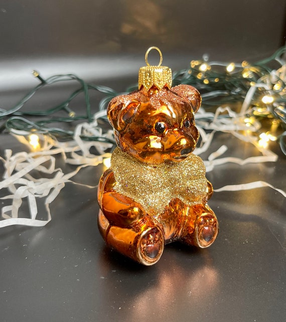 クマのクリスマスガラスオーナメント、吹きガラスのクリスマス、手作り