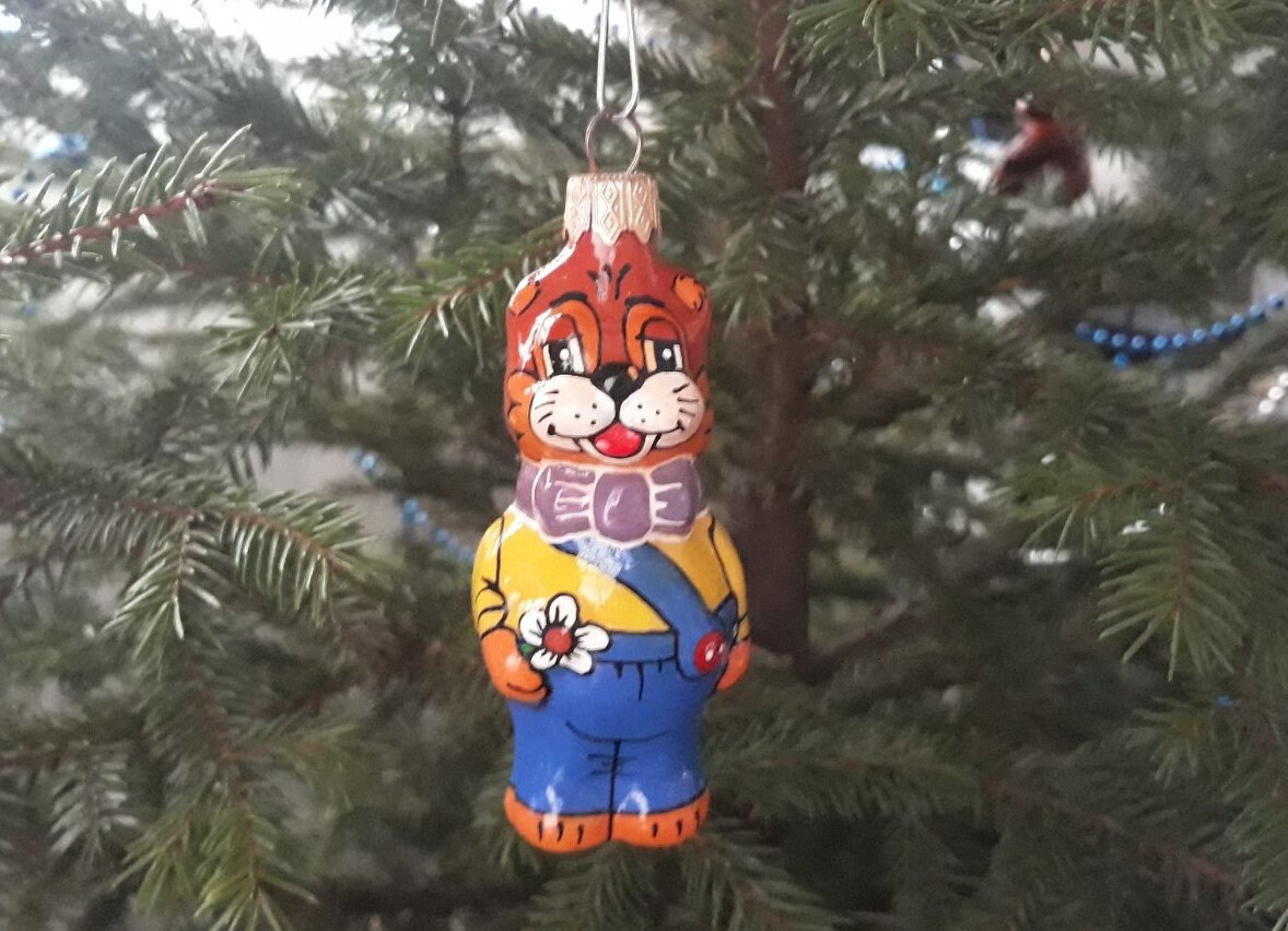 猫のクリスマスガラスオーナメント、吹きガラスクリスマス、クリスマス