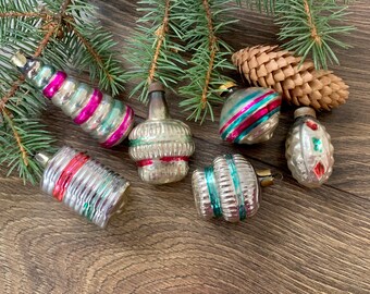 ソビエト ミニガラスオーナメントセット 15個 ヴィンテージ クリスマスガラスオーナメント6個セット、ソビエトガラスオーナメント