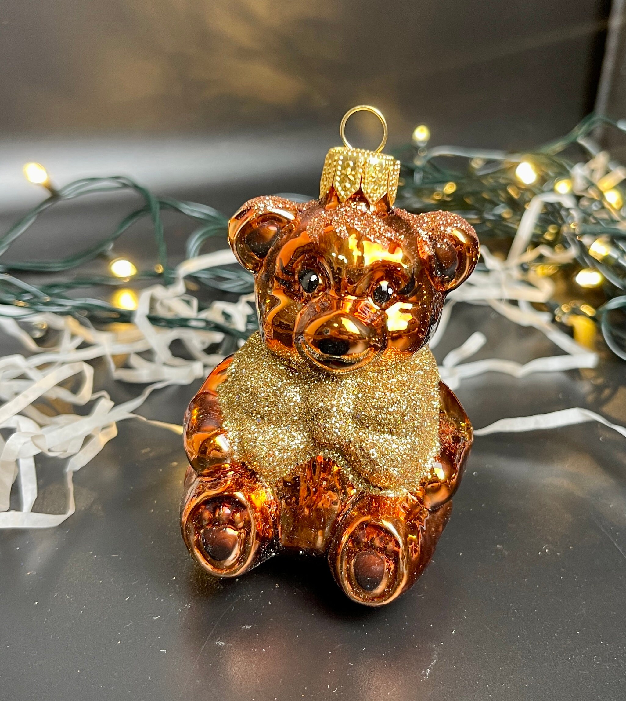 ソビエト　ガラスオーナメント　アコーディオンくまさん　クリスマスオーナメント クマのクリスマスガラスオーナメント、吹きガラスのクリスマス、手作り