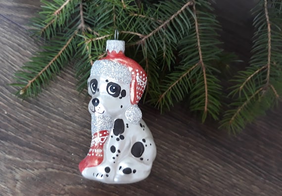Dog Christmas Glass Ornaments, Blown Glass Christmas, Handmade