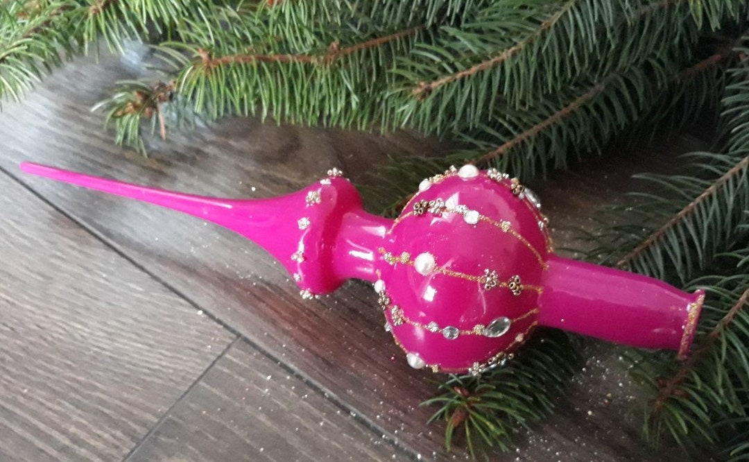 Pink Christmas Glass Tree Topper 30 Cm 11.8 Inchvintage Tree Topper Christmas Tree Ornaments