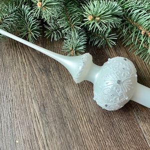 White Christmas glass tree topper 27cm ( 10.8 inch), vintage tree topper Christmas spire,Holiday decor, Gifts ideas, Winter decor, Xmas 2025