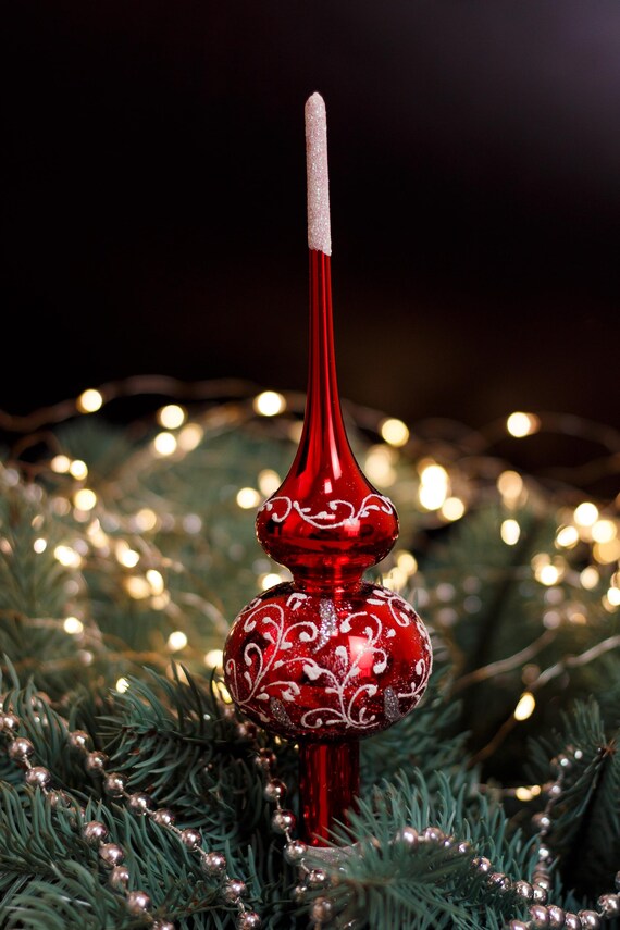 Puntale per albero di Natale in vetro rosso da 10,8 pollici, puntale per albero vintage, ornamenti per albero di Natale, guglia di Natale, Natale 2025, idee regalo - Italia