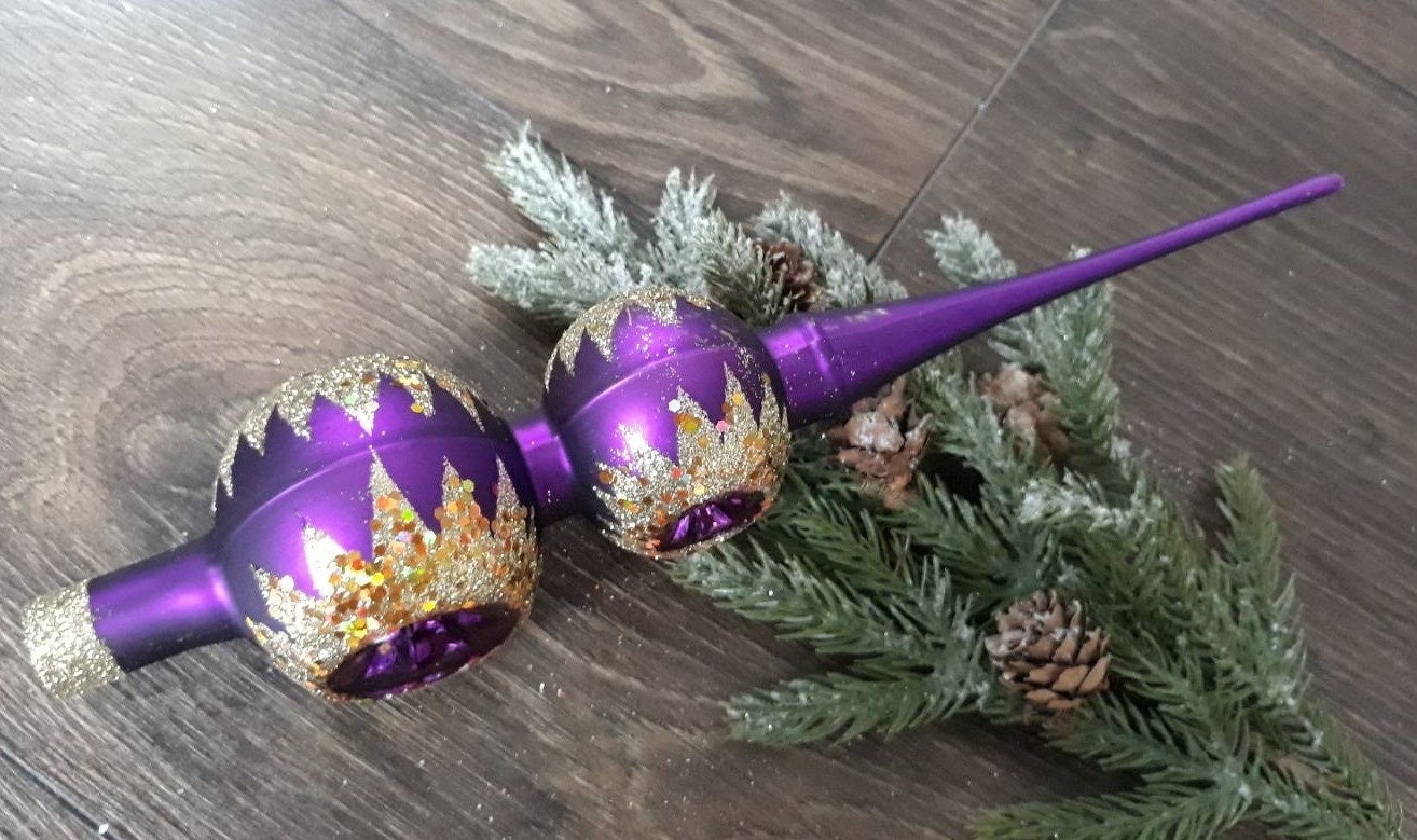 Purple Christmas glass tree topper 33cm12.9 inchvintage Etsy
